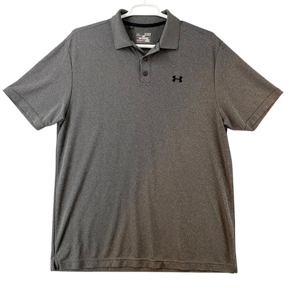 Under Armour HeatGear Mens XL Polo Shirt Charcoal Grey Heathered Loose Fit Golf - Picture 6 of 8